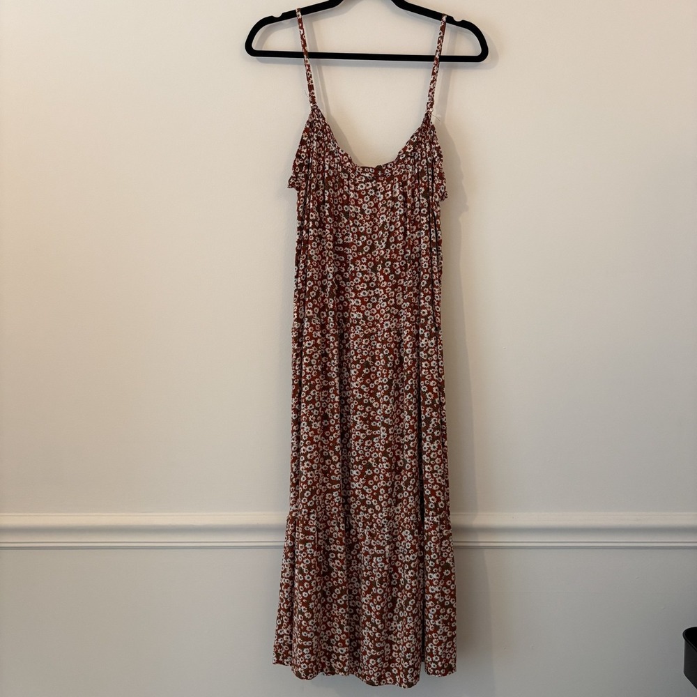 Natural Life Micro Floral Tiered Midi Dress Size M Rayon Boho Hippie Cottage - Picture 2 of 5